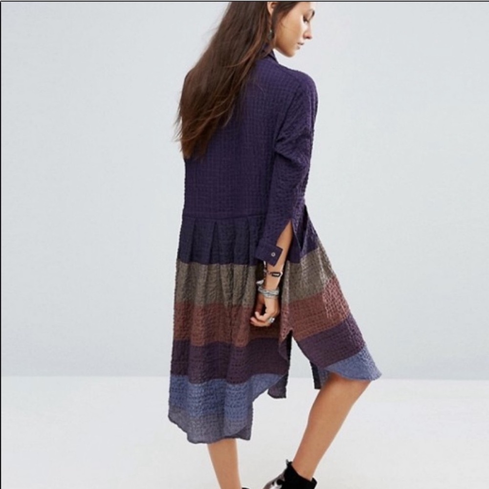 Free People Ray of Light Colorblock Shirtdress w/ Pockets Plum Sz M - Picture 3 of 11
